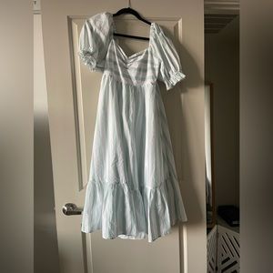 Abercrombie & Fitch Stripe Puff Sleeve Midi Dress